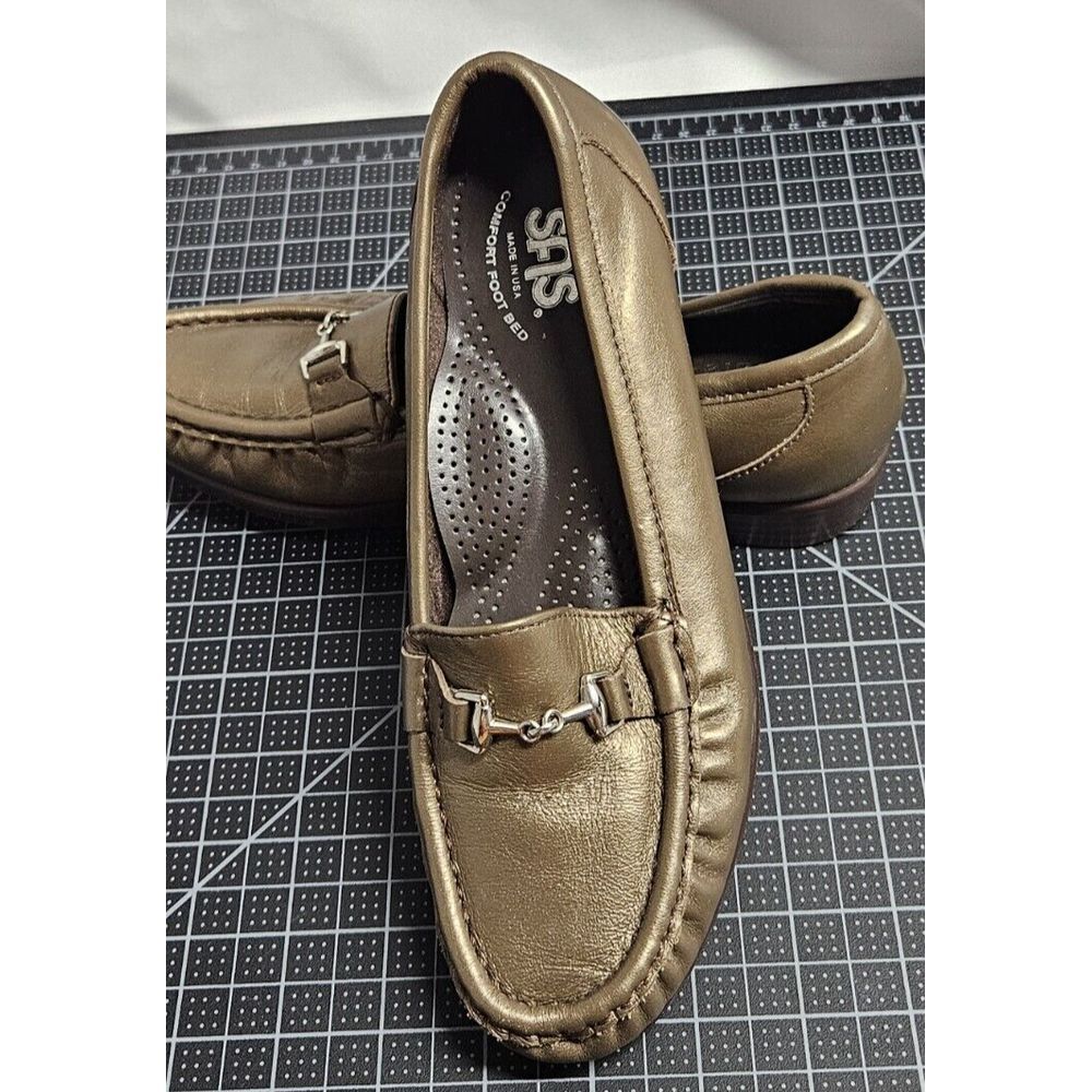 SAS Tripad cofort‎ metro horsebit loafers shoes gold metallic Sz 5.5 M